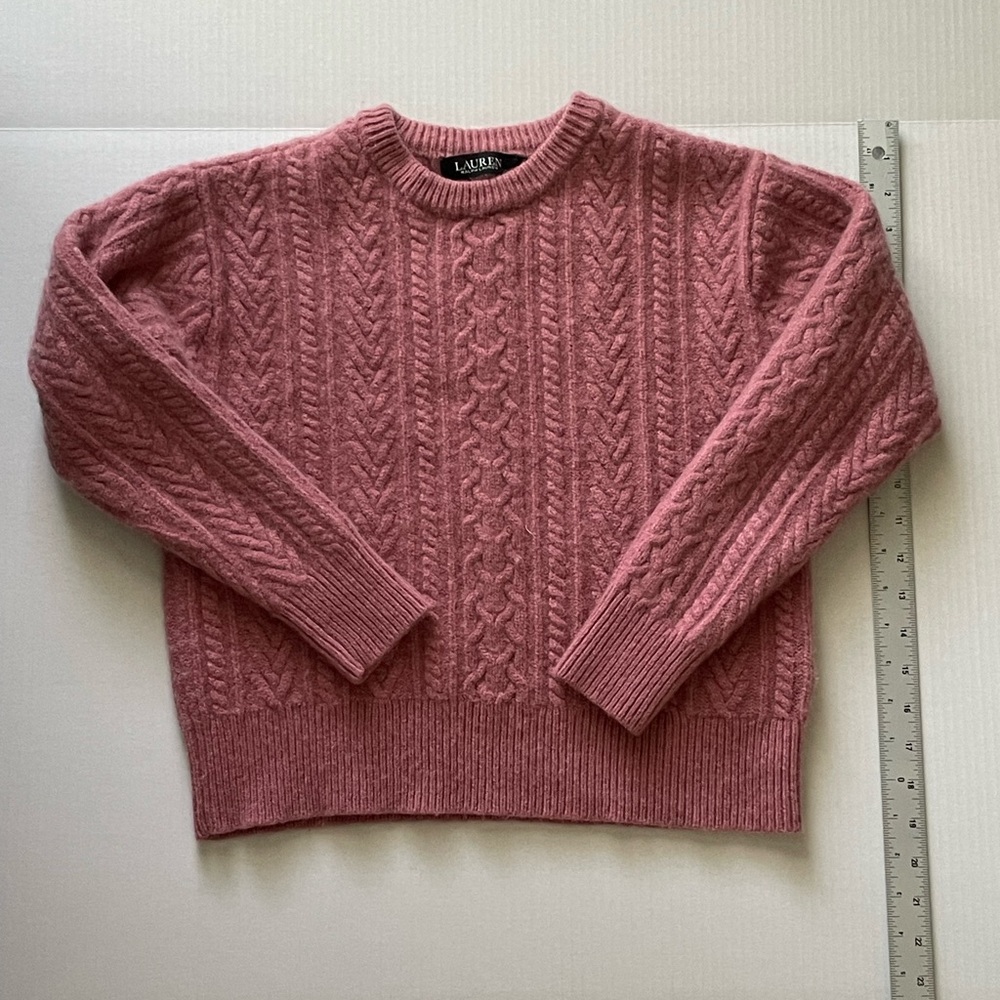 Ralph Lauren Pink Cable Knit Crew Neck Sweater Cashmere Wool